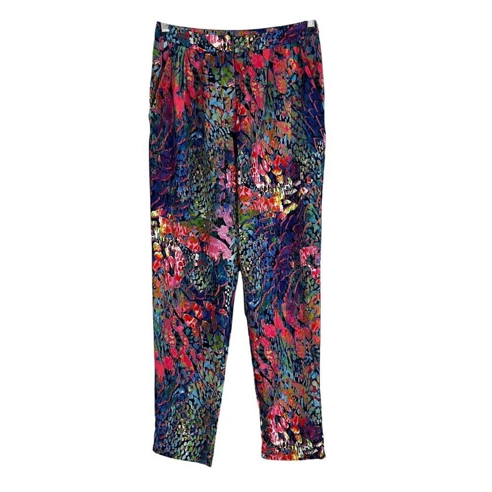 Colorful Floral Pant Pink S Artsy Animal Print Reptile Festival Funky Disco Chic